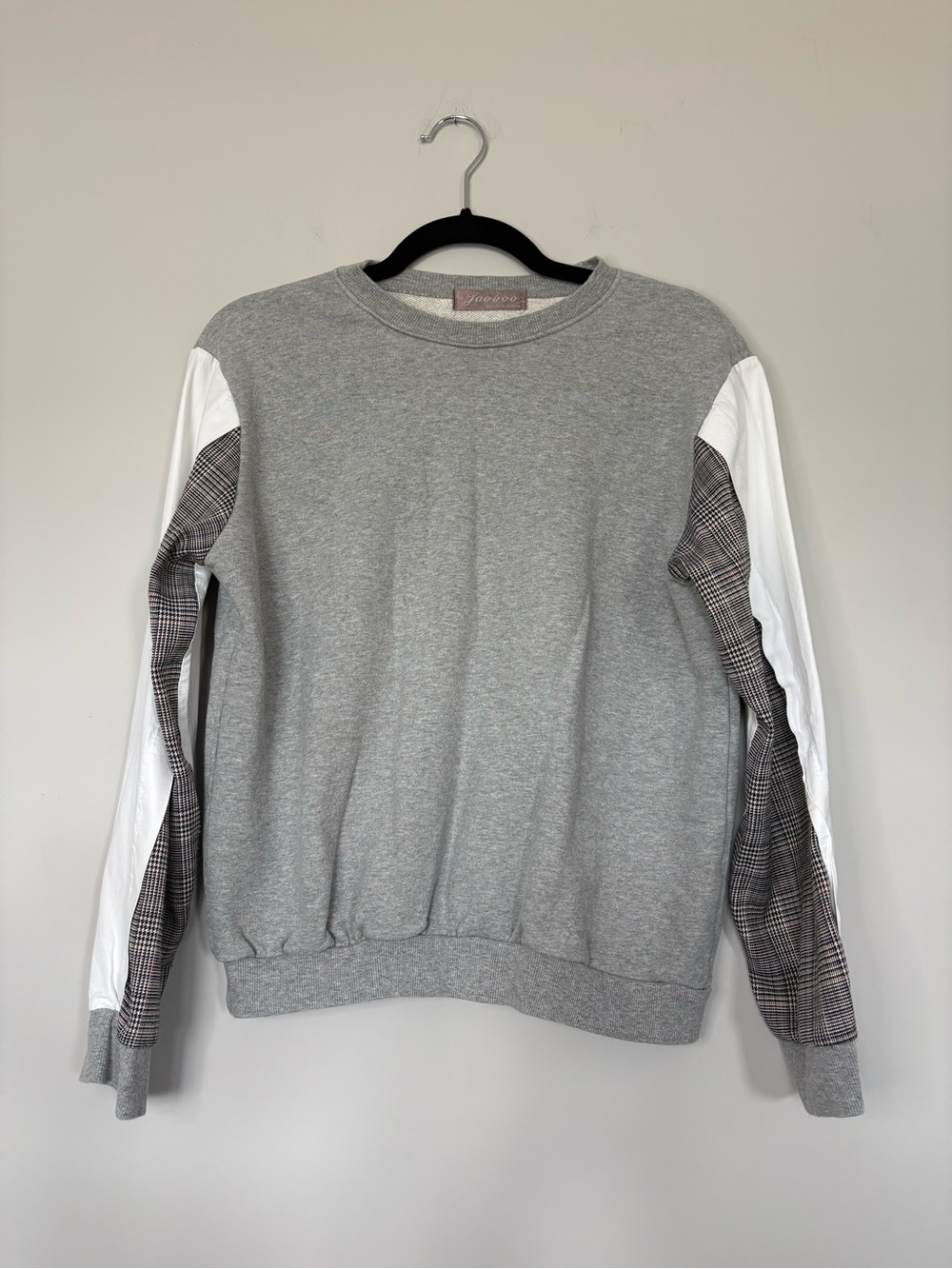 Women’s Grey Crewneck Made in Korea Size XS-S Mixed Media Long Sleeves Pullover